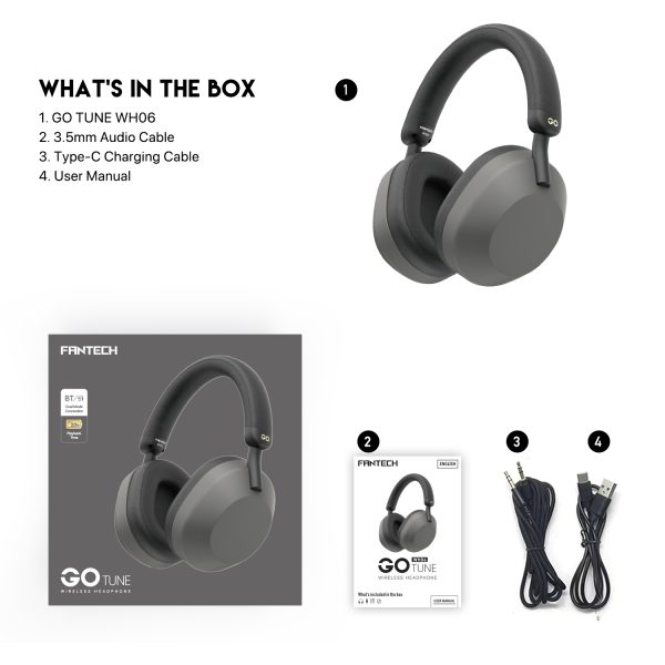 Fantech Headphone Bluetooth Dual Mode Headset Wireless GO Tune WH06 Black