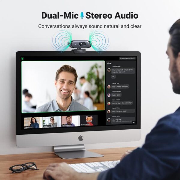 UGREEN Webcam 2K Full HD Resolution 1080P 60fps Built in Dual Mic, Auto Focus & Noise Cancelling - 1080P